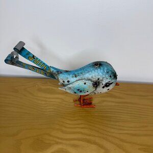 Painted Metal Garden Art Blue Bird Sculpture Chirp Tweet Folk Art